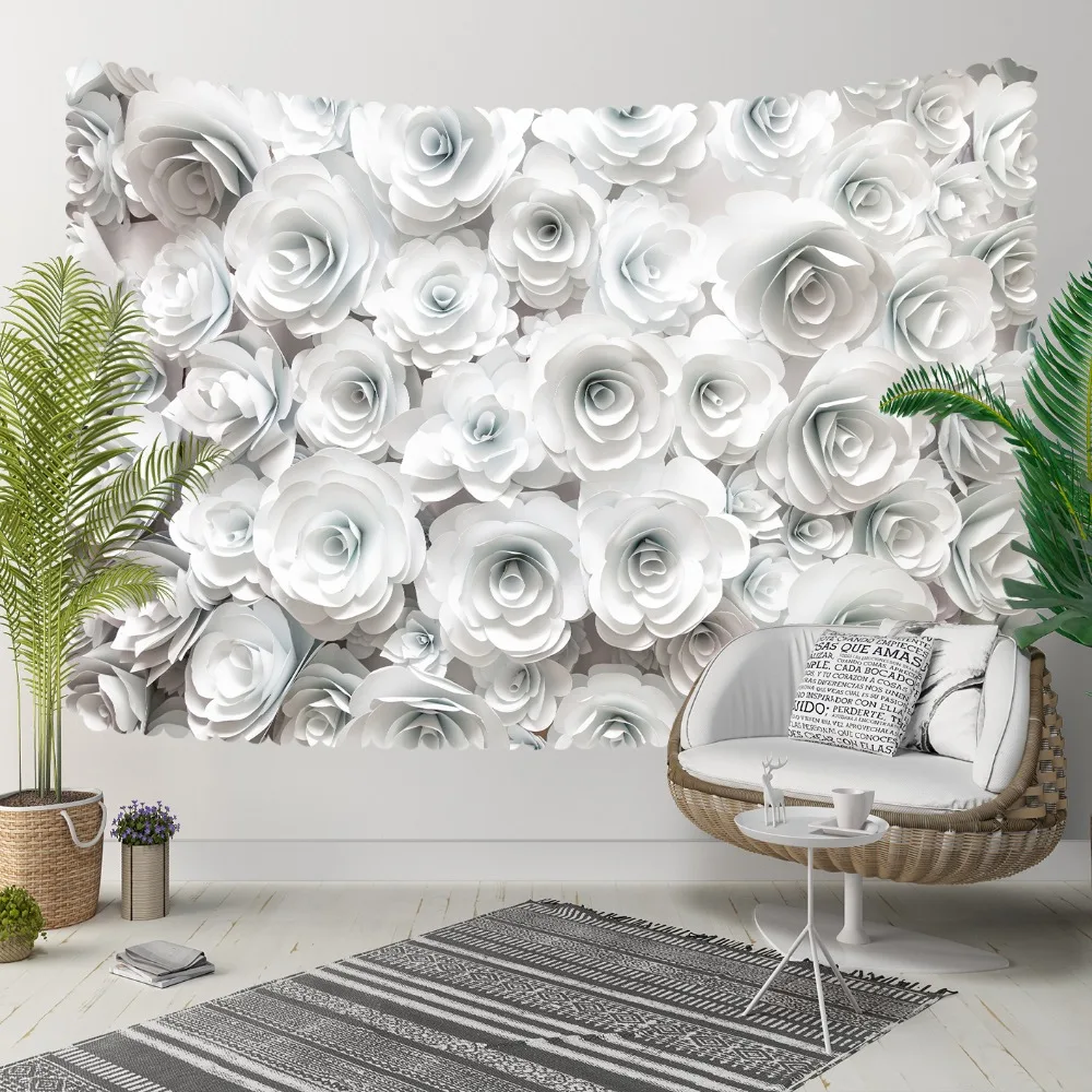 

Else White Gray Roses Florals Flowers Nature 3D Print Decorative Hippi Bohemian Wall Hanging Landscape Tapestry Wall Art