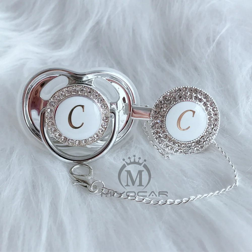 MIYOCAR золото серебро имя инициалы буквы C прекрасный bling соску и соски клип набор BPA