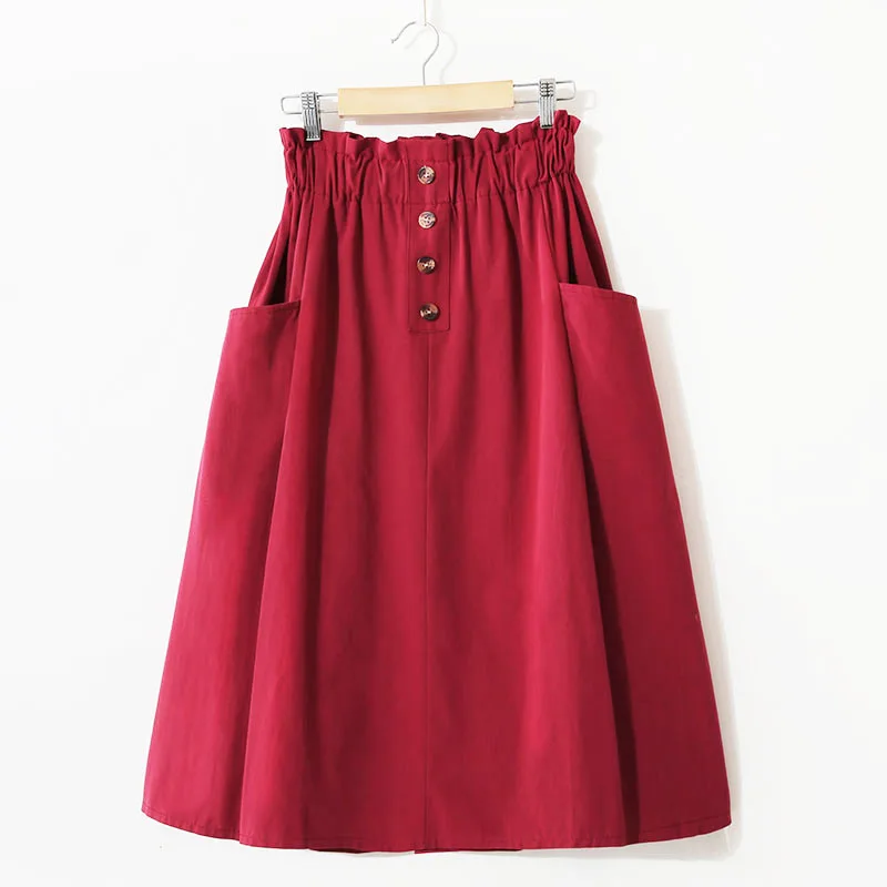 Obrix Casual Style Female Formal A Line Skirt Pleated Pockets Buttons High Waist Streetwear Everyday For Work|Женские юбки| |