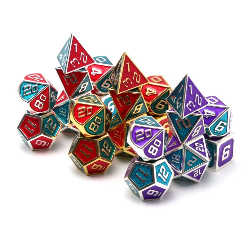 Chengshuo двухцветные металлические игральные кости DND наборы rpg многогранные металлические d& d красные настольные игры цинковый сплав цифровые подземелья и дракон d20