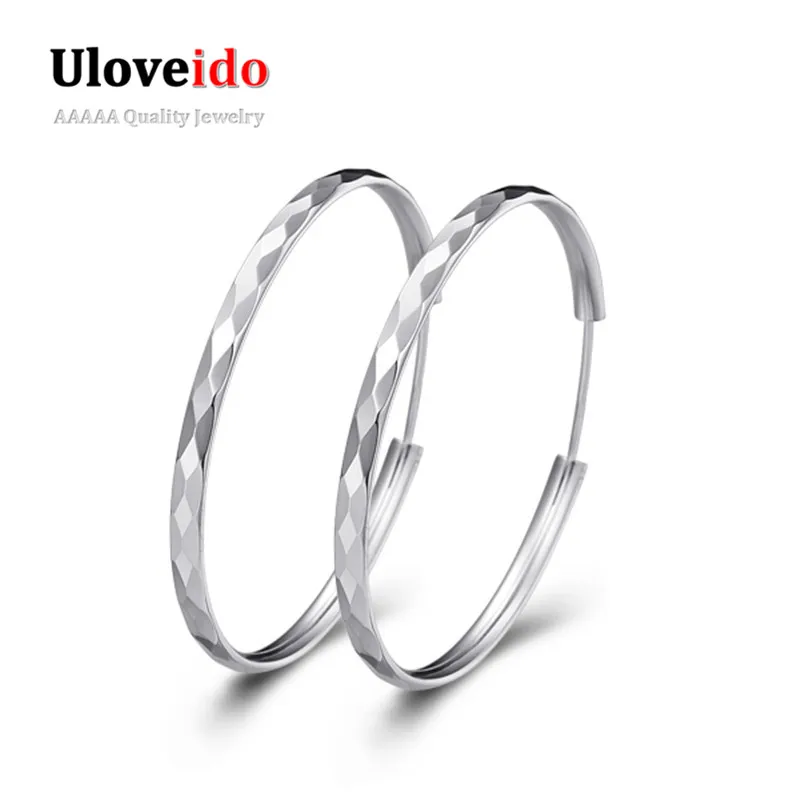 Uloveido большие круглые серьги для женщин Серебряный цвет кристалл круглые серьги в виде тонкого кольца круг серьги Brincos Oorbellen 15% скидка R044