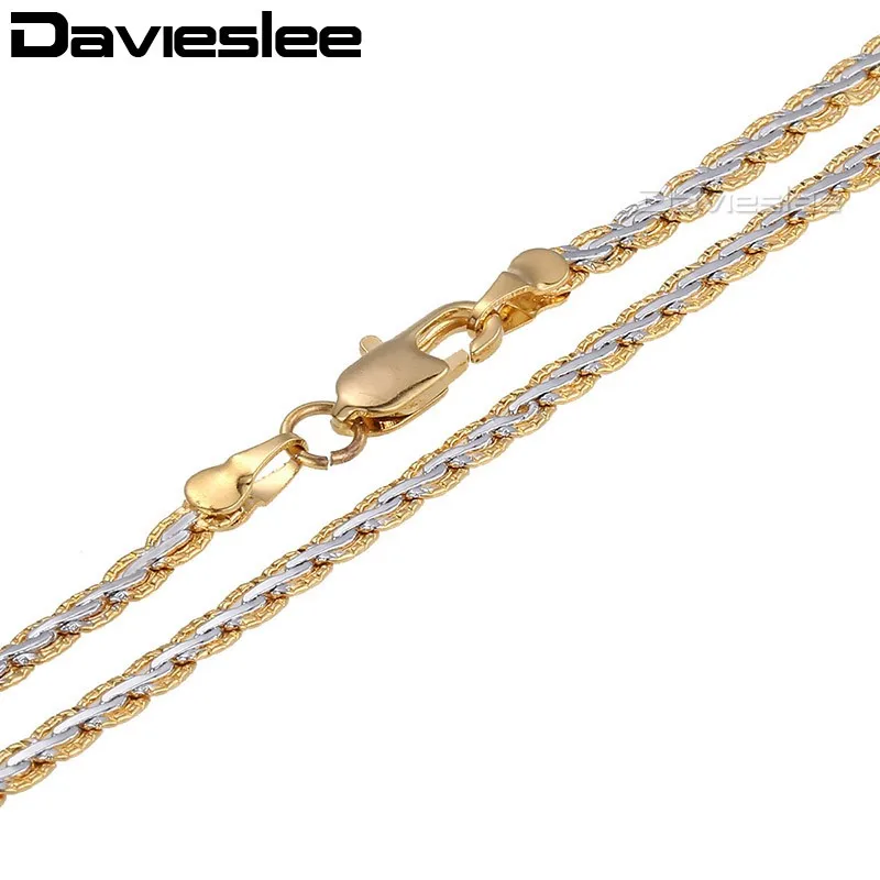 

(6pcs/lot) 3/4mm Yellow White Gold Filled Womens Mens Chain Unisex Hammered Braided Wheat Link Wholesale Jewelry Gift LLGN328