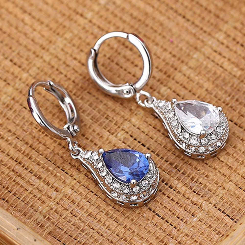 Элегантный Rhinestone мотаться Teardrop Посеребренная Huggie Серьги Свадебные