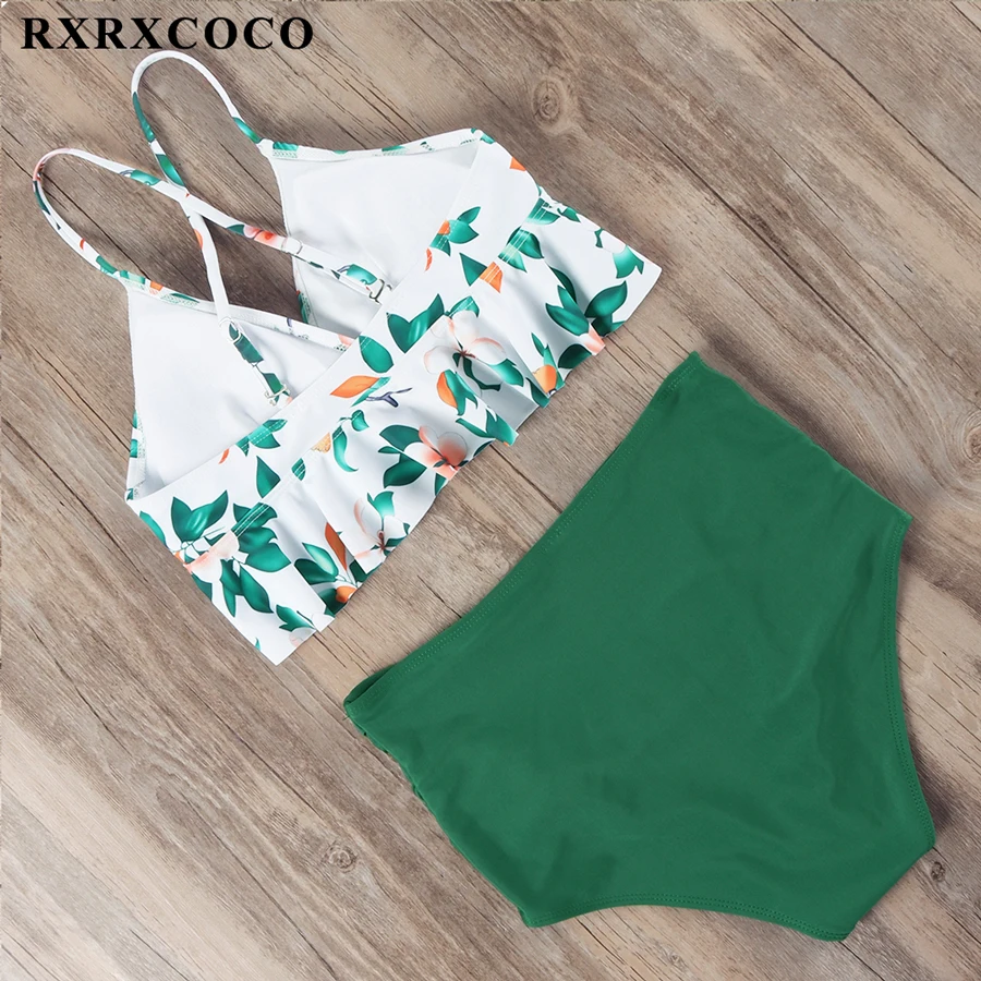 RXRXCOCO, бикини,, Mujer, новинка, сексуальный купальник для женщин, высокая талия, купальник, пуш-ап, бандаж, купальник, с рисунком, бикини, набор