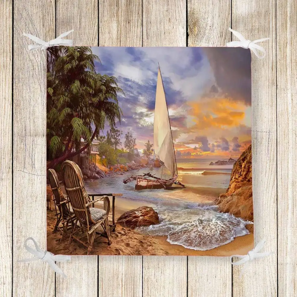 

Else Tropical Beach Sea Side Ships 3d Print Chair Pad Seat Cushion Soft Memory Foam Full Lenght Ties Non Slip Washable Zipper