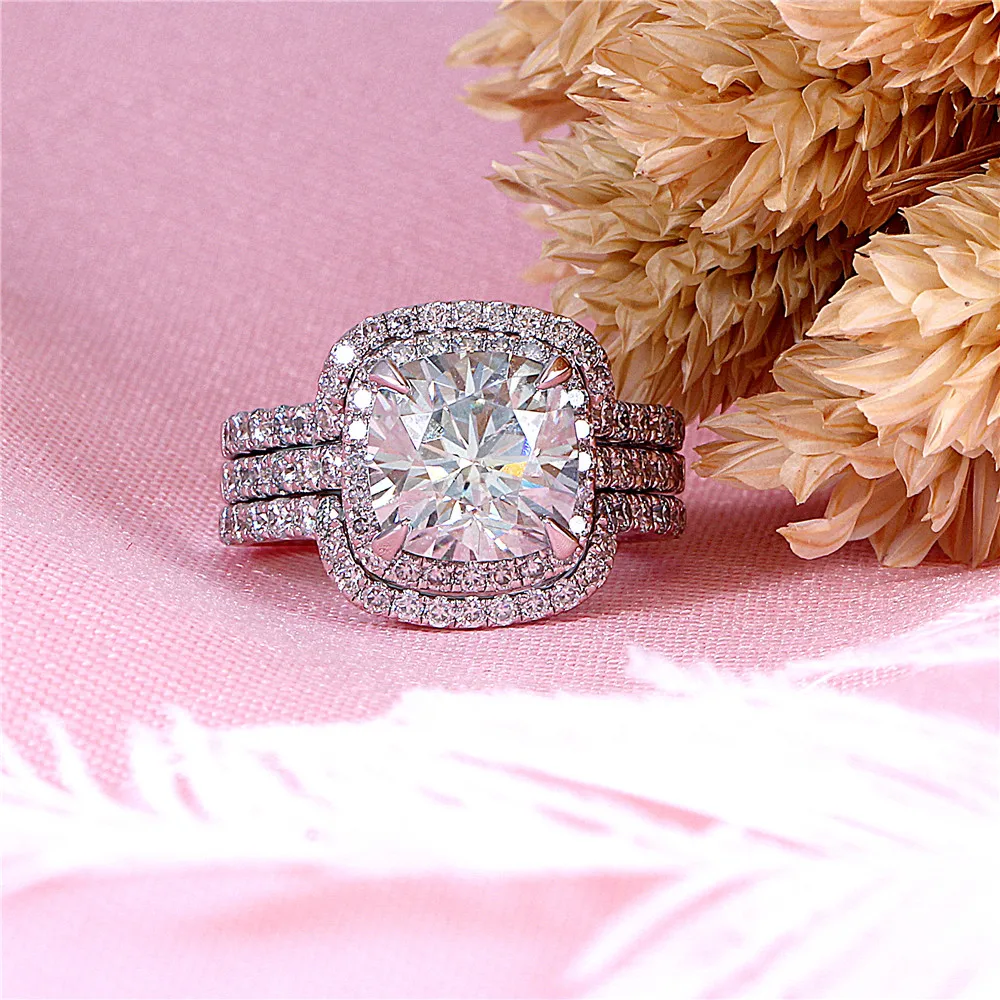 DovEggs Стерлинговое Серебро 925 пробы Центр 9*9 мм срез на подушке Муассанит Halo