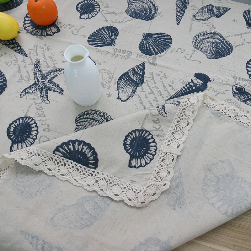 YMQY 2018 Europe Style Linen Cotton Table Cloth Lace Tablecloths Sea Shells Cover Towel for Picnic ROMORUS Hot Sale Home Decor | Дом и сад