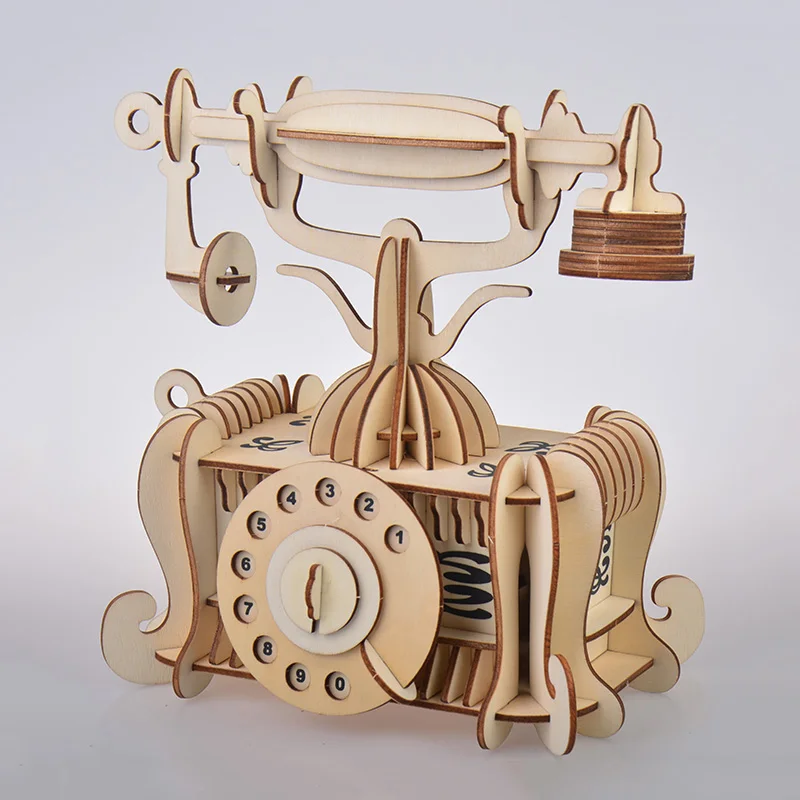 Старомодный телефон diy игрушка 3D деревянная модель конструктор для взрослых