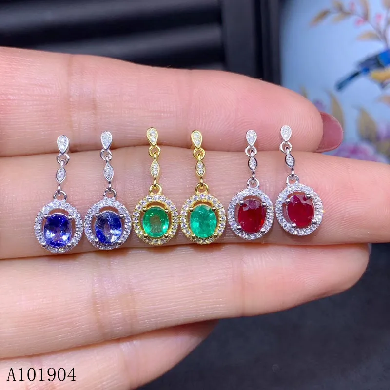 KJJEAXCMY boutique jewelry 925 sterling silver inlaid natural sapphire ruby emerald women's luxury earrings support detection