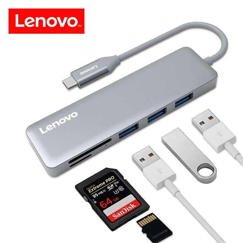Lenovo Оригинал 5 в 1 Тип C центр алюминиевого сплава usb адаптер Привет Скорость USB 3.0