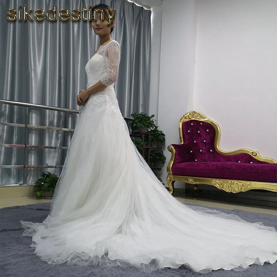 Дешевые Свадебные платья с рукавом три четверти свадебное платье 2018 Распродажа