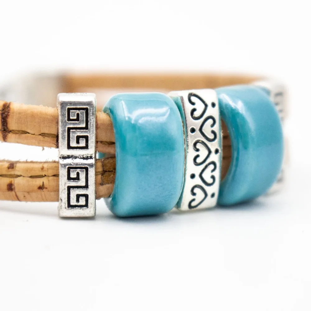 Natural cork bracelet with Ceramic beads women natural original handmade wood jewelry BR-405-6 | Украшения и аксессуары
