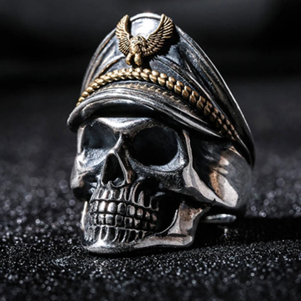Cool Men Army Officer Eagle Cap Skull Wide Band Finger Ring Vintage Jewelry Gift | Украшения и аксессуары