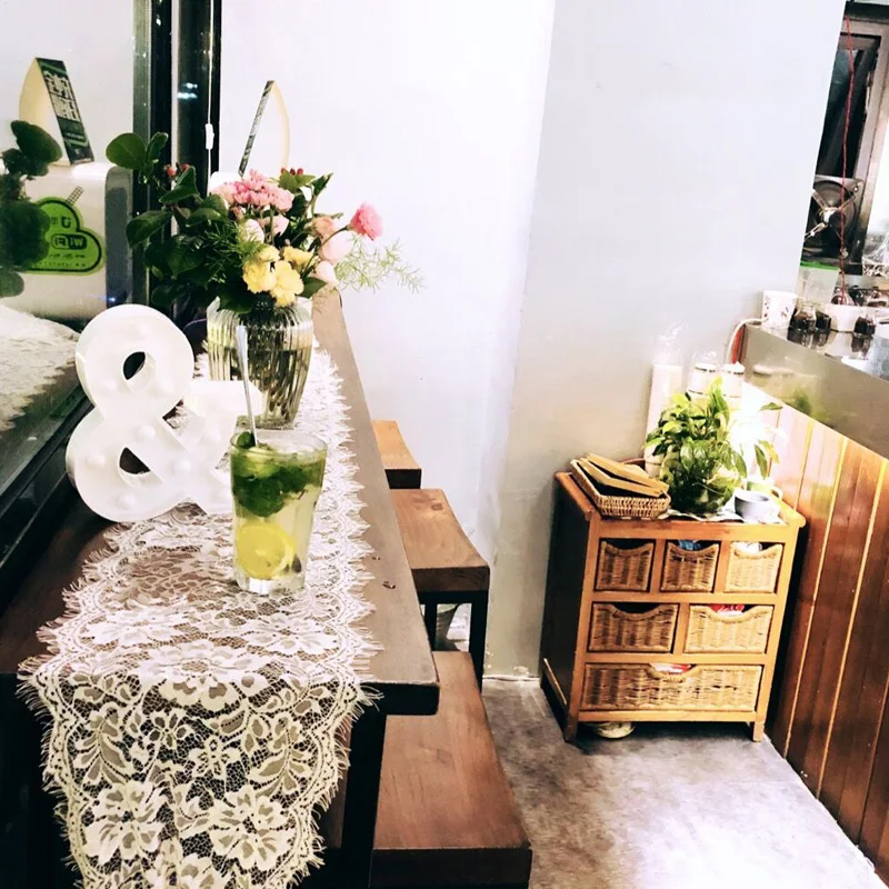 Huxiaomei кружева Настольная дорожка Свадебные белые Boho бахрома сбоку пляжные