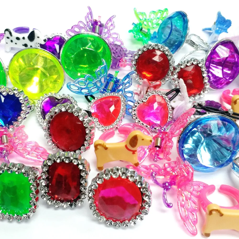 48pcs Girl Mix Hair Chips Diamond Rhinestone Rings Toys Princess Gift Pinata Loot Fillers Favors Novelty Birthday Party Favours | Дом и сад