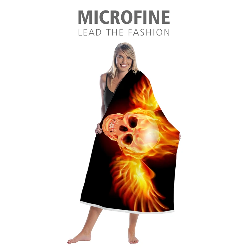 Пляжное полотенце Microfine с черепом из микрофибры для спортзала и бассейна, полотенце для взрослых 70x140, большой коврик, впитывающее летнее одеяло с крыльями