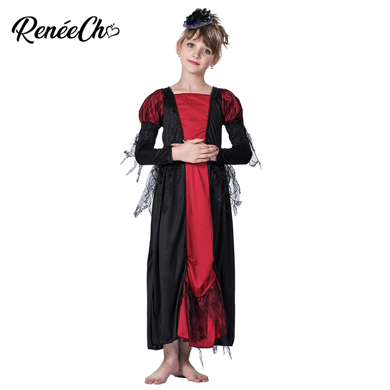 Костюм на Хэллоуин для детей Женский страшный костюм красное Черное Кружевное