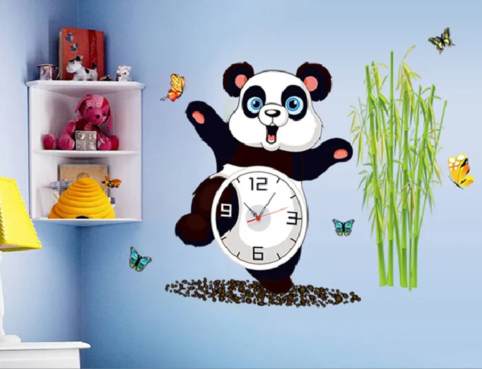 3d часы с иглой времени настенная наклейка мультяшная панда бамбуковый дизайн