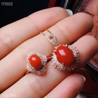 kjjeaxcmy boutique jewels 925 silver inlaid natural red coral ruby mini ring necklace pendant earring set support detection