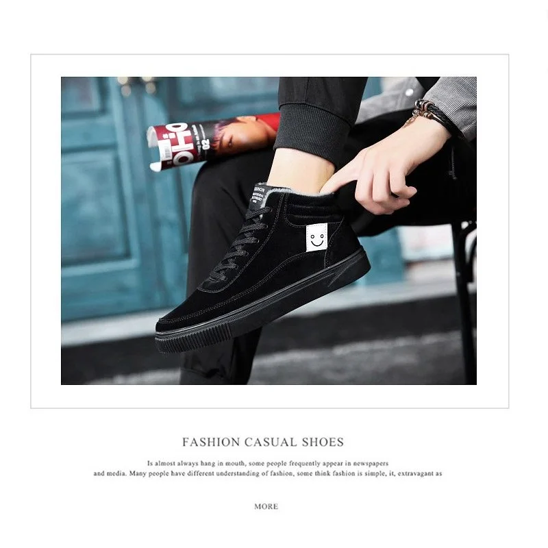 Winter Male Boots With Fur Cool Punk Plush Warm Men's Work Vulcanize High Top Canvas Shoes Men Fashion Flats Man Zapatos Hombre | Обувь