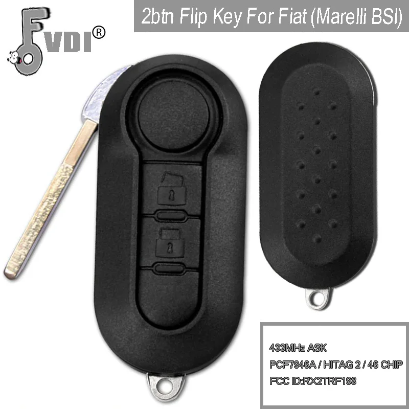 2btn раскладной ключ для Fiat (Marelli BSI) RX2TRF198 складной дистанционный 433 МГц ASK PCF7946A/HITAG 2/46
