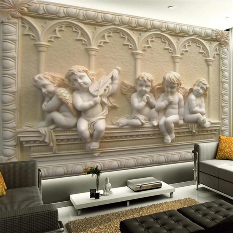 Wellyu-mural en relieve tridimensional europeo, mural grande personalizado de pared de Ángel Bebé, papel tapiz de pared para cuarto