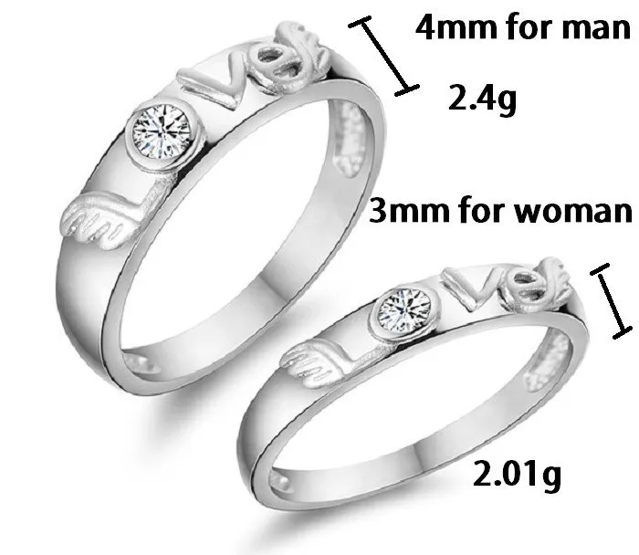 Уникальный Женщин Серебряный Цвет Кольца Пара Набор Любовные Письма Летающие