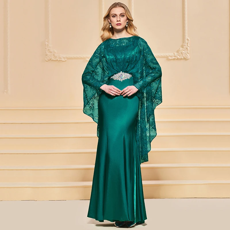 Платье вечернее с юбкой годе длинным рукавом и бусинами|lace evening dresses|evening dressevening