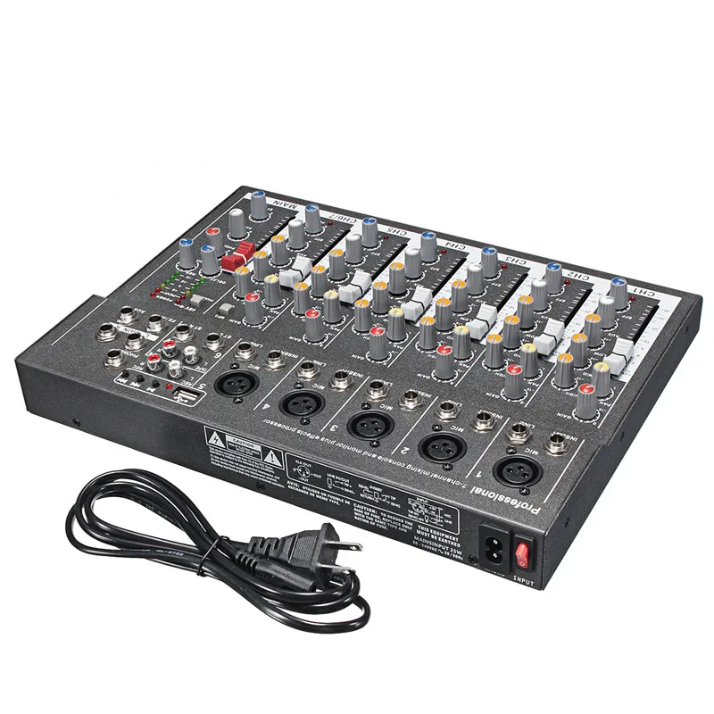 48 В Мини Профессиональный USB микшерный пульт 7 каналов Live Studio аудио микшер KTV сетевой якорь Звуковая карта Звуковой консольный микшер