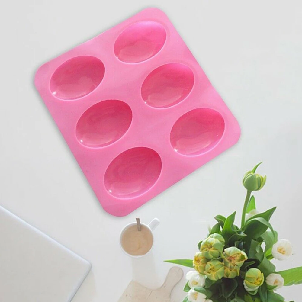 

Pink 6Cavity Oval Soap Mold Reusable Silicone Handmade Soap Making Mould Home Craft Bathroom Soaps Maker [3]