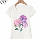 Футболка женская Акварельная с цветущей веткой гортензии, Модный повседневный топ с принтом розовых цветов для девушек, на лето