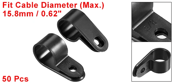 Uxcell Cable Diameter 9.5/15/15.8/19.4mm Nylon R-type Cable Clamp Organizer Cord Clips for Wire Management White/Black 50Pcs