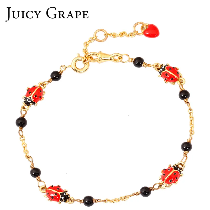 Juicy Grape Cute Ladybug Gilded Chain Handmade Enamel Link Bracelet For Women Fashion Jewelry Christmas Gift | Украшения и