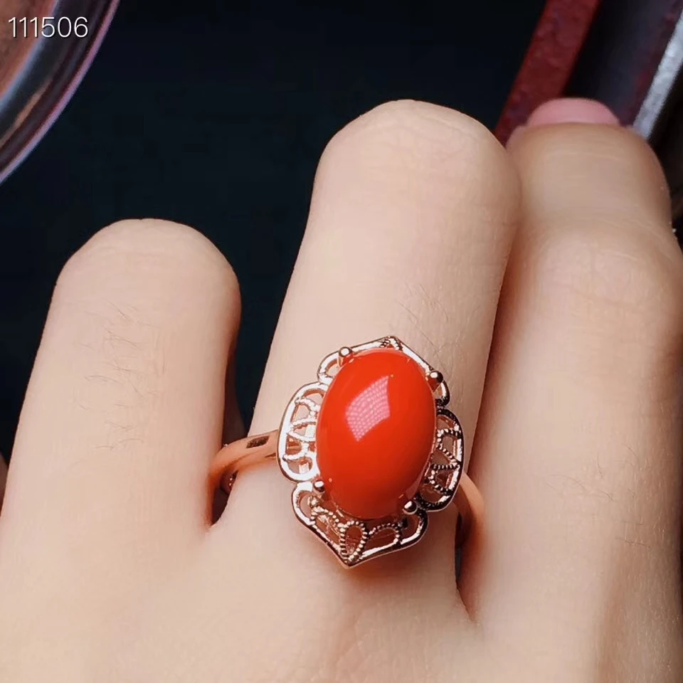 

KJJEAXCMY fine jewelry 925 Silver-inlaid Natural Red Coral Mini Ring Supports Detection