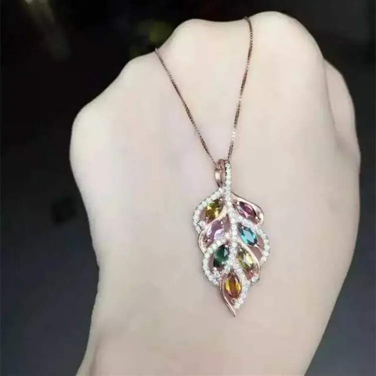 KJEAXCMY boutique jewelry 925 pure silver inlaid natural Tourmaline Pendant + Necklace support detection