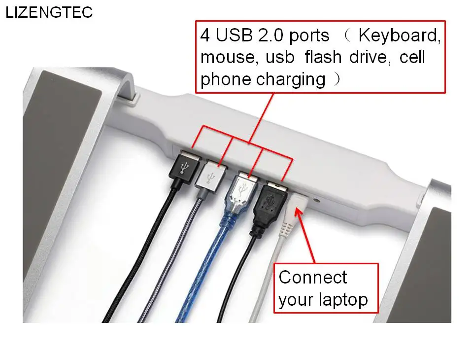 Бесплатная доставка LIZENGTEC Алюминиевая Подставка для ноутбука с 4 портами USB 2 0