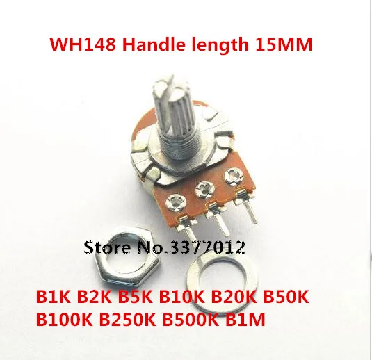 1 шт./лот WH148 3 контакта 15 мм Длина ручки B 1K 2K 5K 10K 20K 50K 100K 250K 500K м линейный конический
