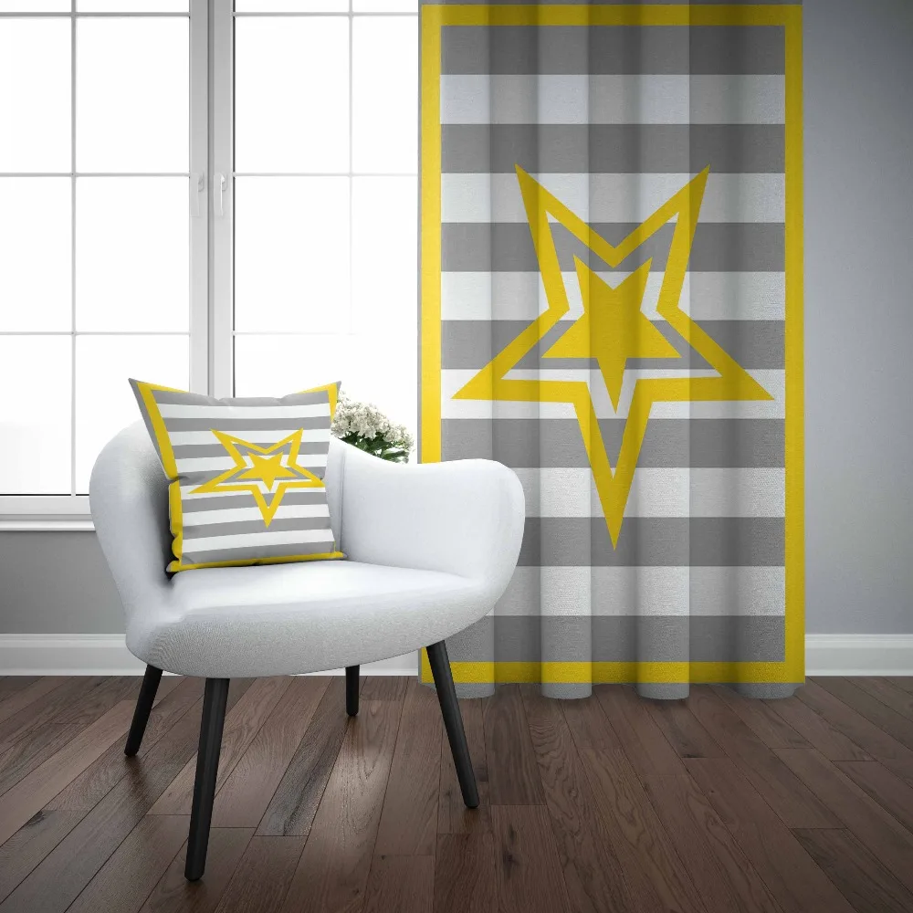 Еще Желтая оправа/серые полосы линии с большими звездочками 3d Детская футболка