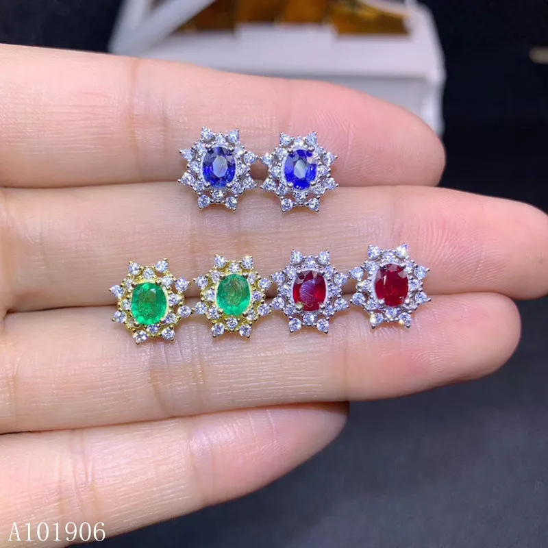 KJJEAXCMY Fine Jewelry 925 sterling silver inlaid natural gemstone emerald sapphire ruby female money earrings support review ne