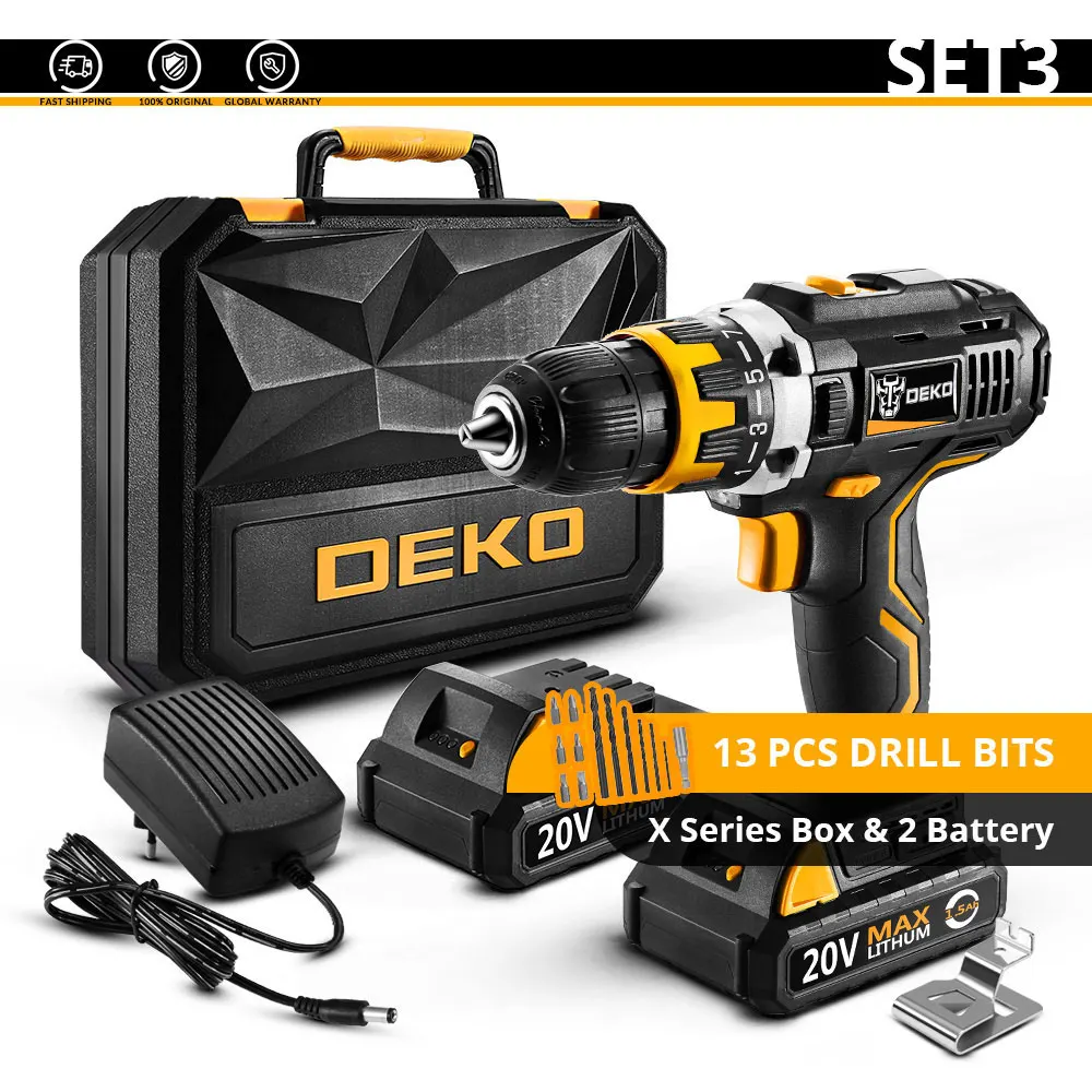 SET3 DEKO GCD20DU2 20 В Макс. Аккумуляторная дрель, электрическая отвертка, гравер, мини-драйвер,, бесплатный налог, для дома, сделай сам - Цвет: SET3