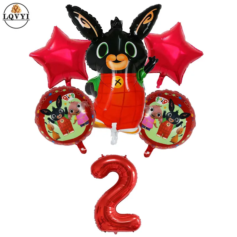 6 шт./лот, фольгированные шары Bing Bunny, воздушный шар с мультяшным Кроликом, размер 30 дюймов, для детей 1, 2, 3, 4, 5 лет, для дня рождения, аксессуары, игрушки
