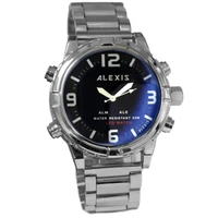 alexis brand stainless steel watches led men large dial watch elegant blue glass black led dial 3d number easy to see