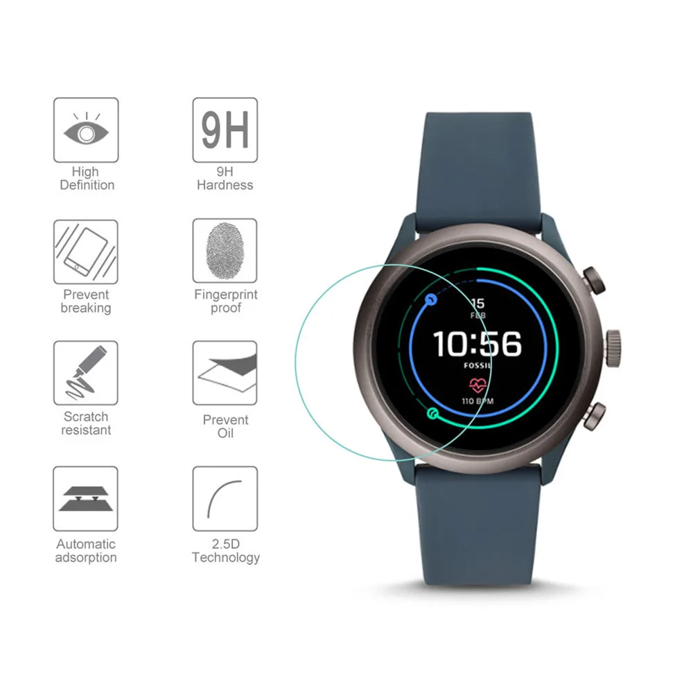9H закаленное стекло Защита экрана для Fossil Sport Smartwatch (41 мм 43 корпус) 2.5D