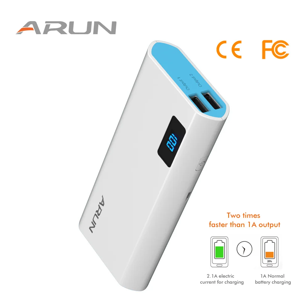 ARUN 10000 мАч Внешний аккумулятор внешний 2 USB подлинное Универсальное портативное