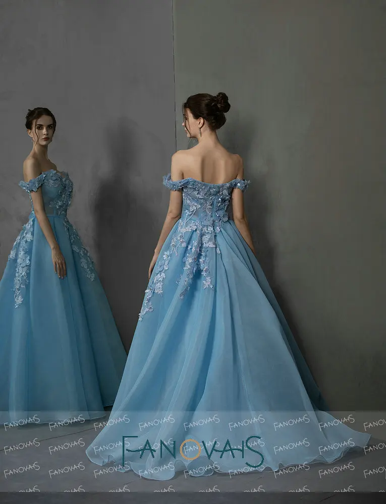 &quotСиний с плеча вечерние платья длинные 3D цветы выпускного вечера 2019 vestidos de fiesta