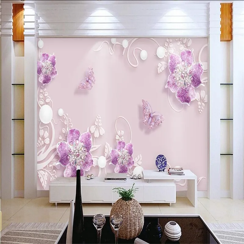 

Cozy Fashion Butterfly Love Flower Jewelry TV Wall Professional Production Wallpaper Mural