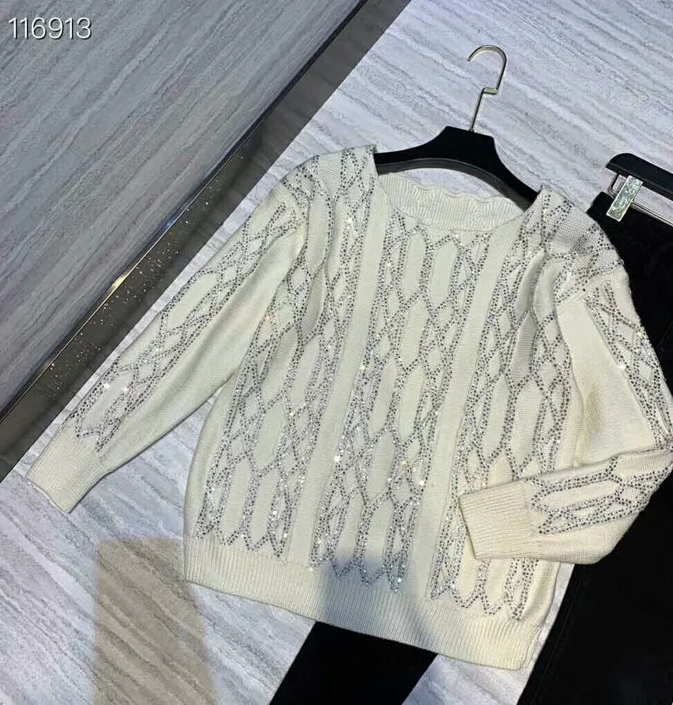 2019 newest fashion women sweater and pullover shinning beads solid wollen Autumn Winter Women Sweater |