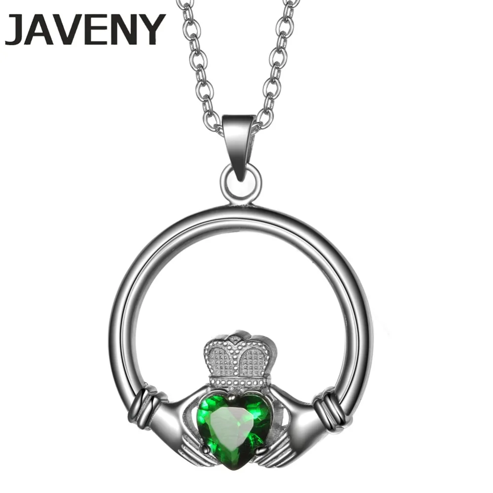 

925 Sterling Silver Jewelry Green CZ Cubic Zirconia Womens Wedding Bridal Irish Claddagh Pendants Necklaces 6pcs Lots Wholesale