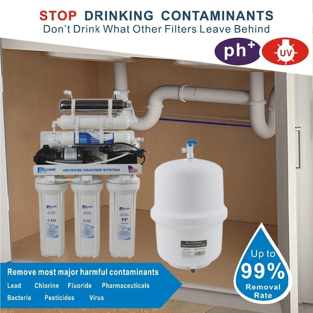 Undersink обратного осмоса питьевой воды фильтр системы с УФ стерилизатором и щелочным фильтром/после фильтра ph значение 8,0-9,50