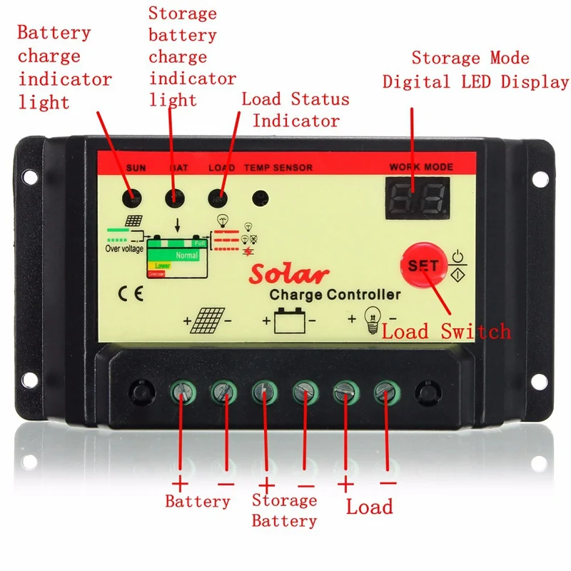 Leora 12V/24V 10A Солнечный контроллер для системы солнечной энергии ЖК дисплей ШИМ